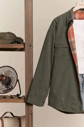 Reversible Corduroy and Plaid Flannel Shacket