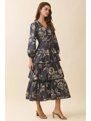 Lace Detail Floral Midi Dress