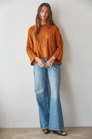 Sarah Cable Knit 3/4 Sleeve Sweater