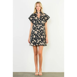 Fall Floral V-Neck Mini Dress