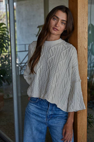 Sarah Cable Knit 3/4 Sleeve Sweater