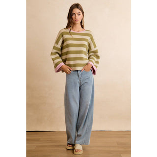 Striped Reversible Rolled Sleeve Sweater