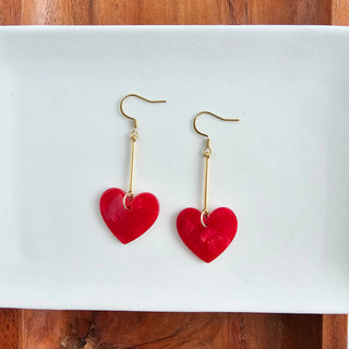 Mina Heart Earrings - Red