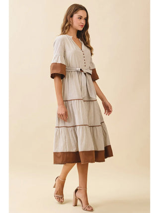 Contrast Trim Midi Dress