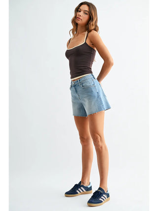 Mid Rise Stretch Jean Shorts
