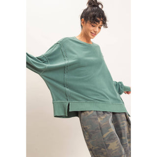 Pigment  Dye Oversized Raw Edge Sweatshirt