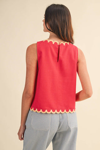 FLORAL EMBROIDERY SCALLOPED TANK