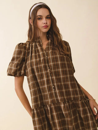 Ruffled Hem Plaid Dress