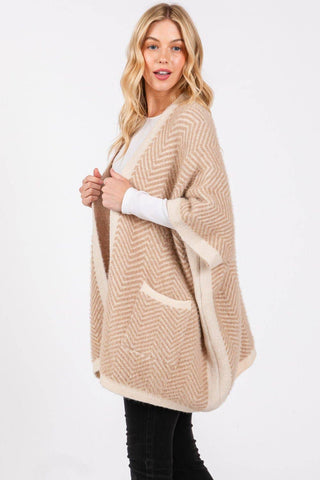 Fuzzy Herringbone Knit Kimono With Pockets