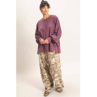 Pigment  Dye Oversized Raw Edge Sweatshirt
