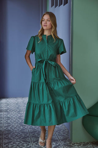 Bellucci Poplin Button Front Tiered Midi Dress
