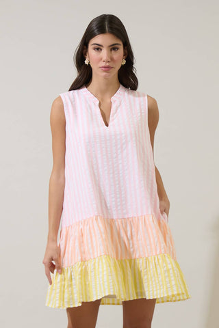 Addely Striped Color Block Shift Mini Dress