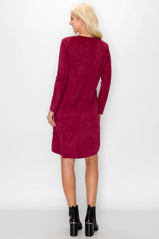 Aurora Stretch V-Neck Suede Dress