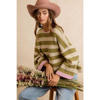 Striped Reversible Rolled Sleeve Sweater