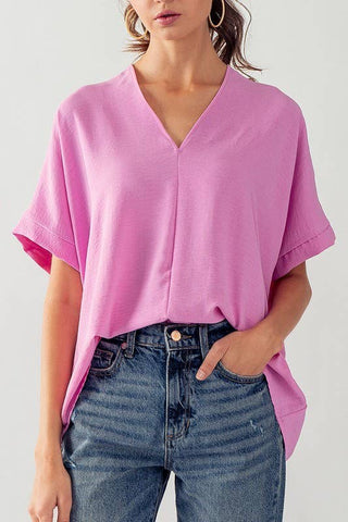 Robbie Oversized V-Neck Folded Sleeve Top