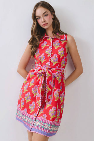 Floral Print Belted Mini Dress