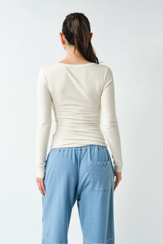 Slim Fit Scoop Neck Micro-Ribbed Long Sleeve Top