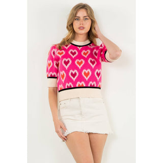 Heart Knit Short Sleeve Top