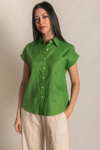 Linen Relaxed Short Sleeve Button Up Shirt