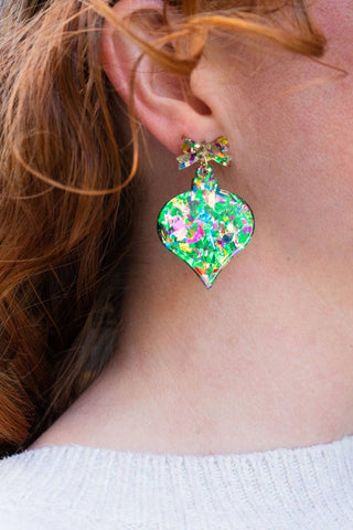 Christmas Ornament Earrings - Green Sparkle // Holiday