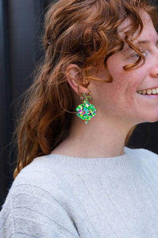 Christmas Ornament Earrings - Green Sparkle // Holiday