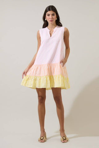 Addely Striped Color Block Shift Mini Dress