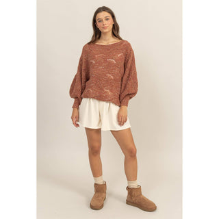 Pointelle Chunky Knit Sweater