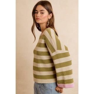 Striped Reversible Rolled Sleeve Sweater