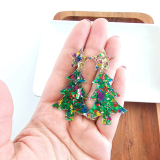 Christmas Tree Earrings - Green Sparkle // Holiday