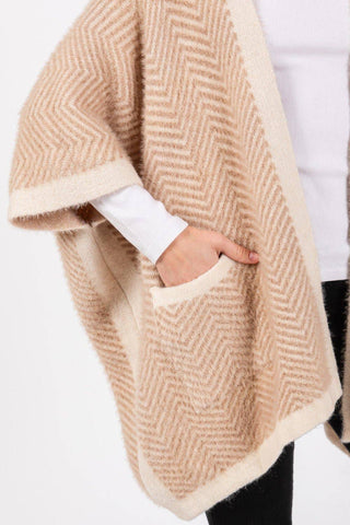 Fuzzy Herringbone Knit Kimono With Pockets