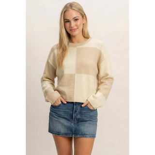 Crew Neck Checkered Sweater