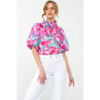 Puff Sleeve Flower Print Top