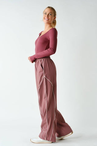 Slim Fit Scoop Neck Micro-Ribbed Long Sleeve Top