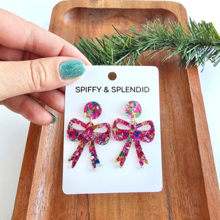 Bow Earrings - Pink Sparkle