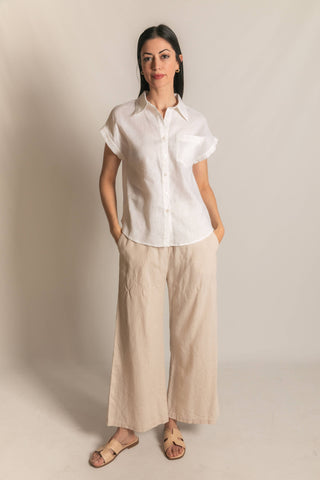 Linen Relaxed Short Sleeve Button Up Shirt