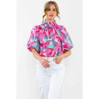 Puff Sleeve Flower Print Top