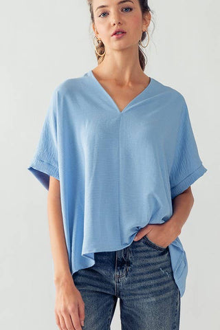 Robbie Oversized V-Neck Folded Sleeve Top