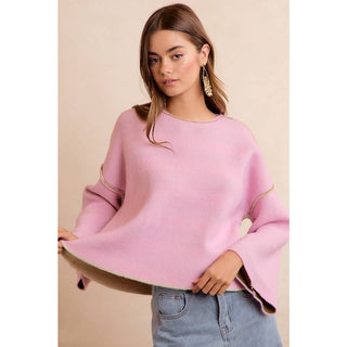 Striped Reversible Rolled Sleeve Sweater