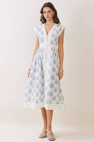 Floral Zip-Up Midi Dress