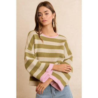 Striped Reversible Rolled Sleeve Sweater