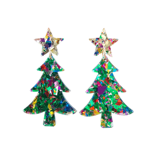 Christmas Tree Earrings - Green Sparkle // Holiday