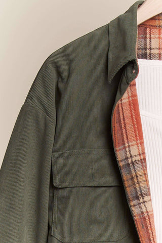 Reversible Corduroy and Plaid Flannel Shacket