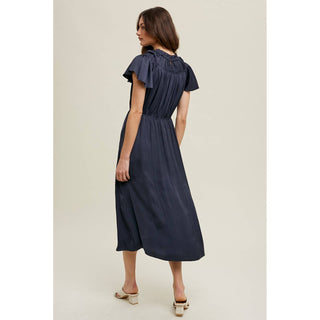 Satin Ruffle Sleeve Midi Dress