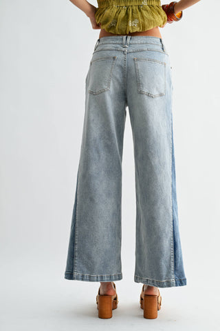 Wide Leg Contrast High Waist Jeans