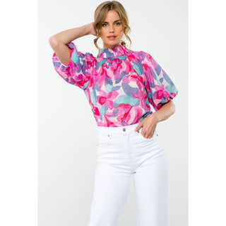 Puff Sleeve Flower Print Top