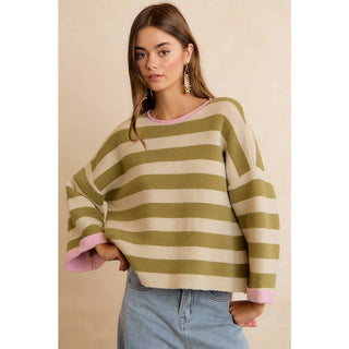Striped Reversible Rolled Sleeve Sweater
