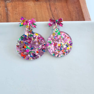 Christmas Ornament Earrings - Light Pink Sparkle // Holiday