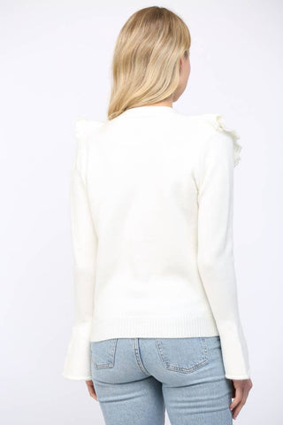 Cascading Pearl Ruffle Cardigan