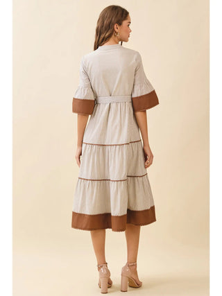 Contrast Trim Midi Dress