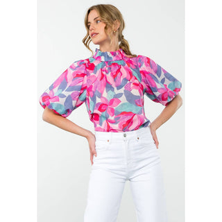 Puff Sleeve Flower Print Top